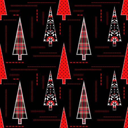 Seamless Christmas tree applique pattern backgroundの写真素材