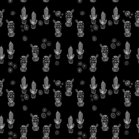 Seamless watercolor cactuses plant pattern backgroundの写真素材