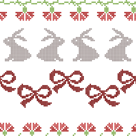 Seamless cross stitches Easter pattern on white backgroundのイラスト素材