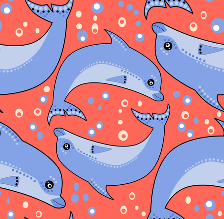 Seamless dolphins cartoon cute pattern backgroundの写真素材