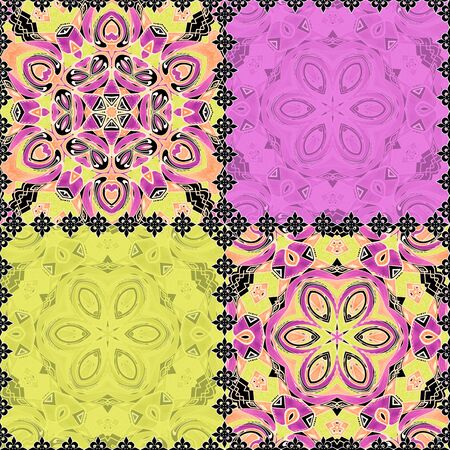 Seamless patchwork geometrical shapes contrast ornamental pattern background