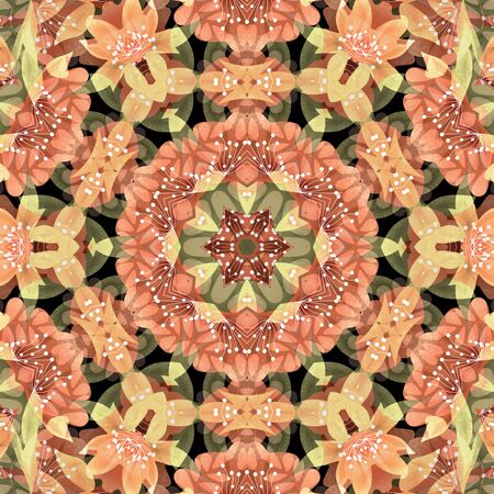 Seamless floral flowers abstract grunge round mandala pattern background imageの写真素材