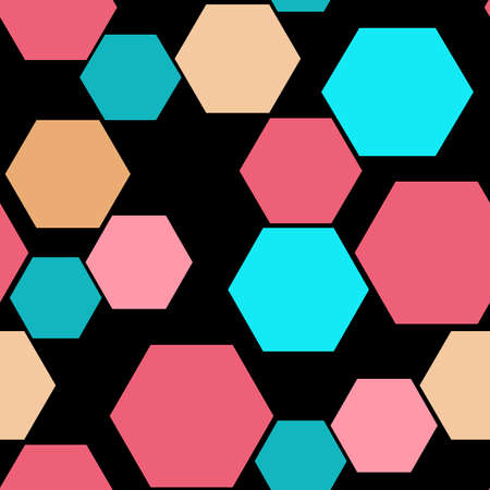 Seamless geometrical hexagons pattern black background