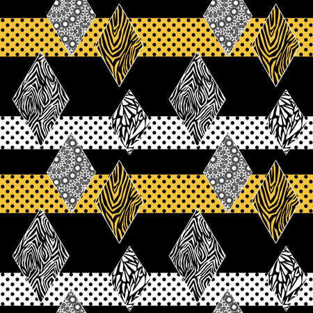 Seamless abstract triangles striped polka dots pattern backgroundの写真素材