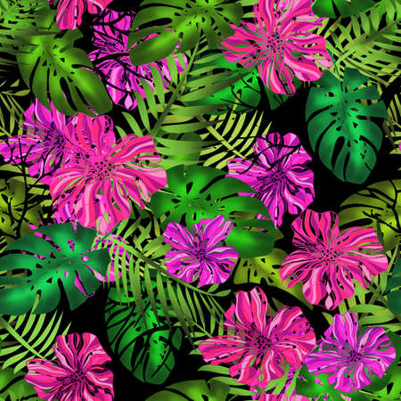 Seamless tropical exotic jungle leaves botanical pattern print summer backgoundの写真素材