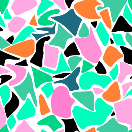 Abstract seamless pattern of spots in green and black pink orange colors backgroundの写真素材
