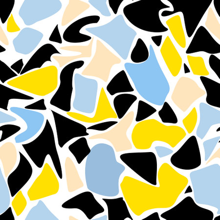 Abstract seamless pattern of spots in blue and black yellow tones backgroundの写真素材