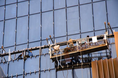 workers at the modern buildingの写真素材