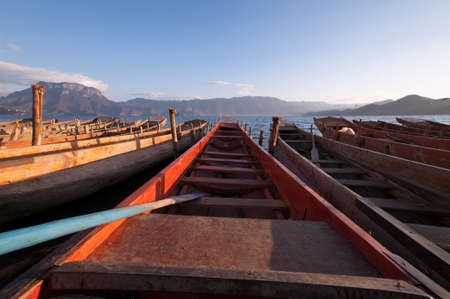 Yunnan Lugu Lake woodenのeditorial素材