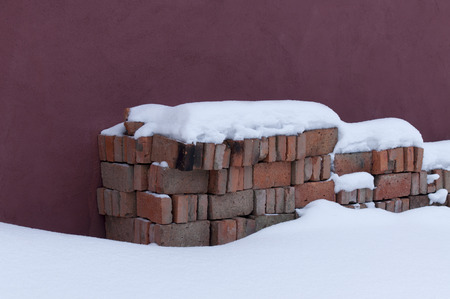 Snow cover the brickの写真素材