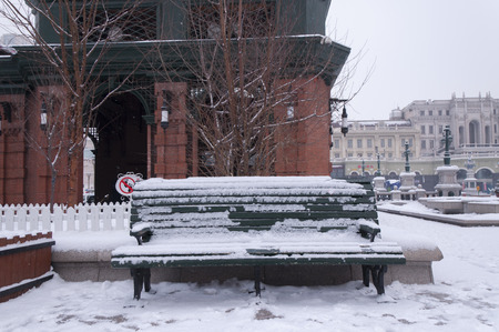 Snow cover the benchのeditorial素材