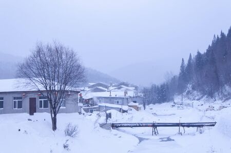 Snow cover the houseの写真素材