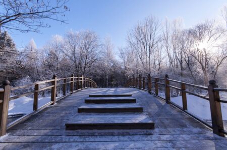 Closeup of wooden bridgeの写真素材