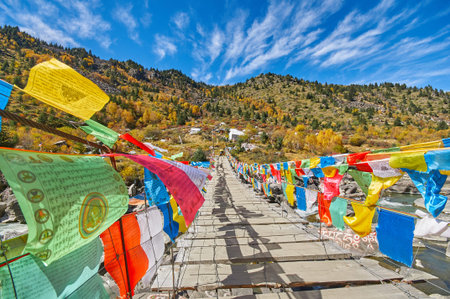 tibet flag hanging on the rope
