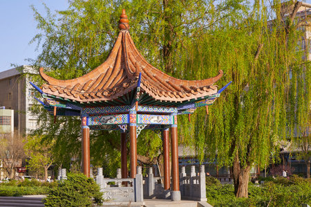 Closeup of a pavilion in the parkのeditorial素材