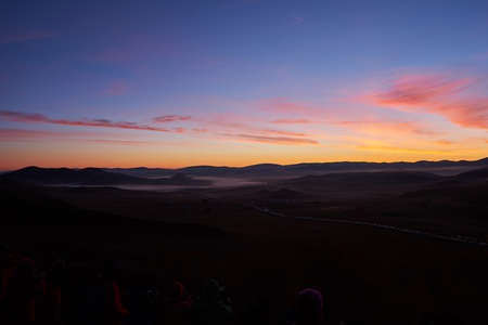 mountain scenery at sunsetの写真素材