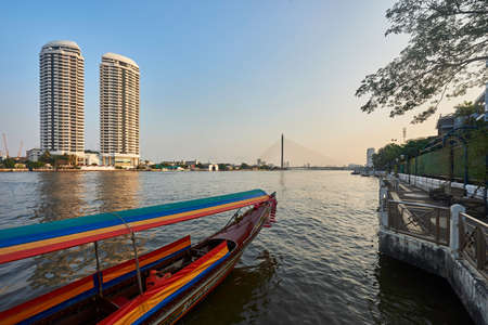 View of boat and river in Bangkok, Thailandのeditorial素材