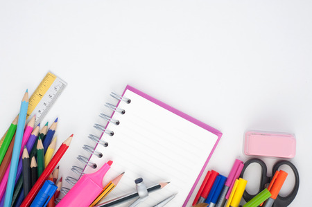 Open notebook and accessories for back to school and for workの写真素材