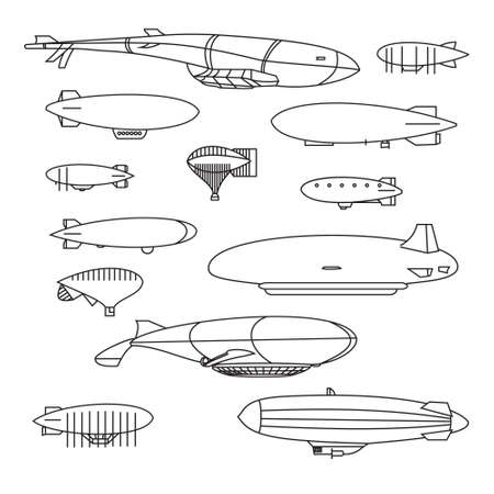 black and white pattern with aerostat, air balloon, airship and cloudsのイラスト素材
