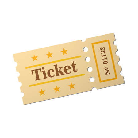 Ticket of flat style, cartoon style illustration. Vintage ticket stub isolated on a background. Retro cinema card.のイラスト素材