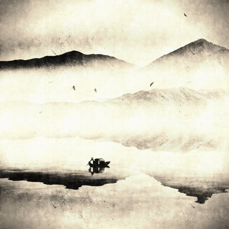 artistic conception ink mountainの写真素材