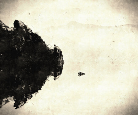 artistic conception ink mountainの写真素材