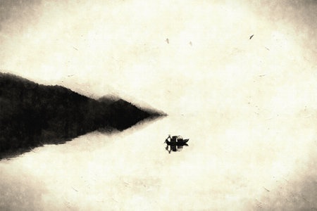 artistic conception ink mountainの写真素材