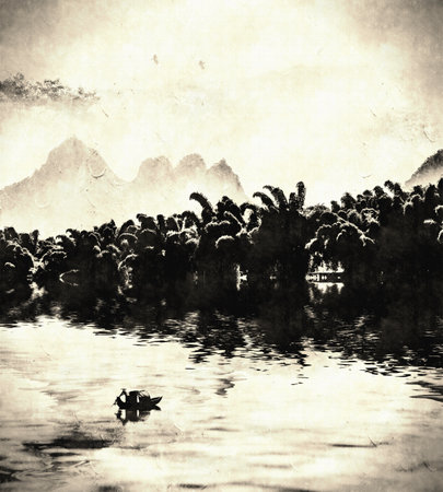 artistic conception ink mountainの写真素材