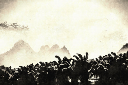 artistic conception ink mountainの写真素材