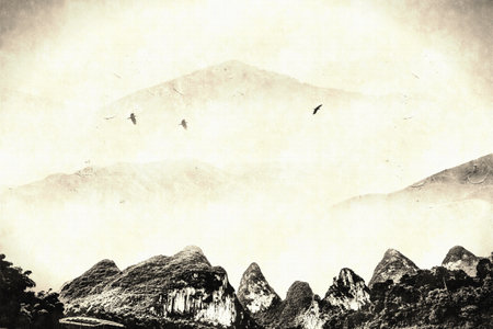 artistic conception ink mountainの写真素材