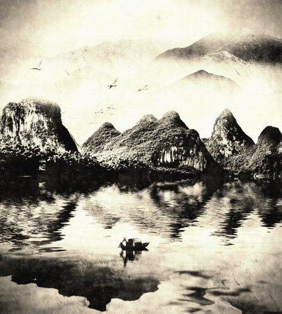 artistic conception ink mountainの写真素材