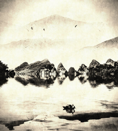 artistic conception landscape paintingの写真素材