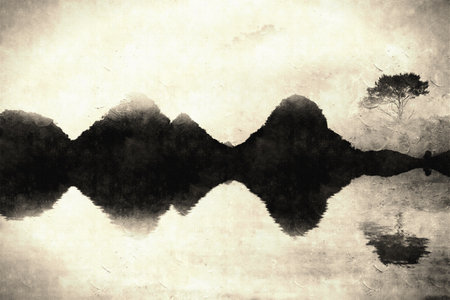 artistic conception landscape paintingの写真素材