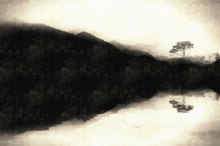 artistic conception ink mountainの写真素材