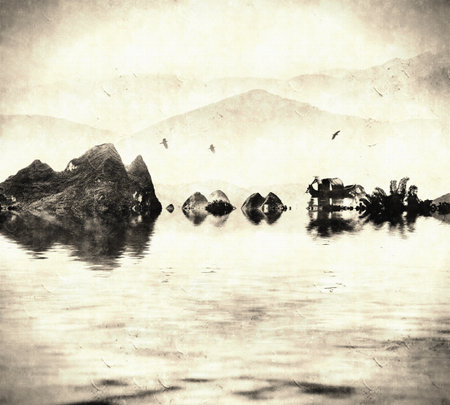 artistic conception ink mountainの写真素材