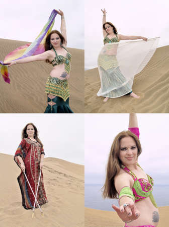 Set of pictures arab dancing at desert young womanの写真素材