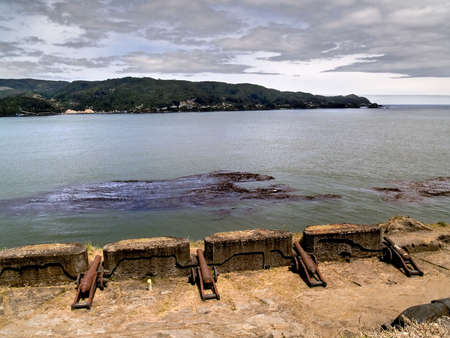 Ancient spanish fortress on chilean coast, with artilleryの写真素材