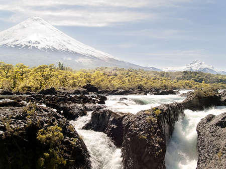 Natural park of Petrohue, in south Chile, with a view of the Osorno volcanoの写真素材