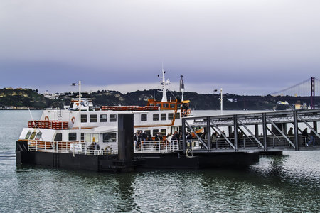 Lisbon, November 2012. A ferry  of the public company Trans Tejo, founded in 1975. Connect Lisbon with other towns through Tagus estuary.のeditorial素材