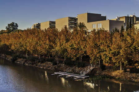 Regional ministry offices of the region Extremadura in Spain  Modern building in Merida, capital of the region, near Guadiana river の写真素材