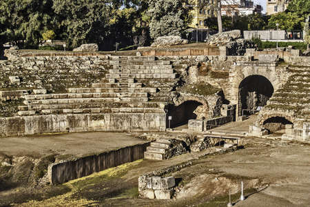 Roman Amphitheater ruins in Merida, capital of Extremadura region in Spain  の写真素材