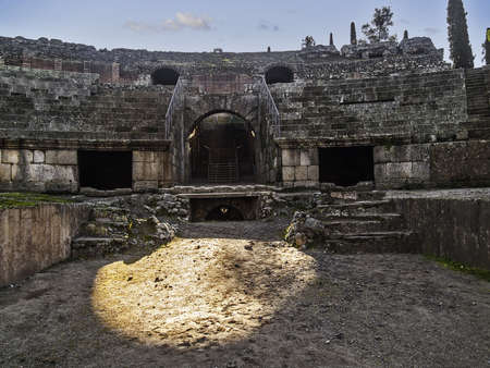 Roman Amphitheater ruins in Merida, capital of Extremadura region in Spain の写真素材