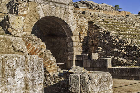Roman Amphitheater ruins in Merida, capital of Extremadura region in Spain  の写真素材
