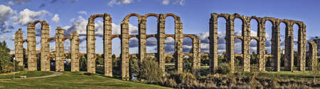 Roman aqueduct ruins in Merida, capital of Extremadura region in Spain  の写真素材