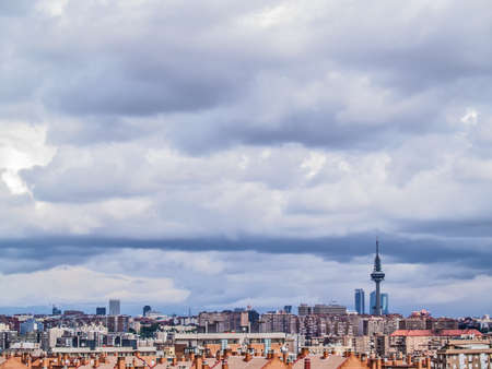 Madrid, August 2012  Skyline of Madrid, tower Torre EspaÃ±a, built in 1982, 232 meters, Emilio Fernandez architects  Madrid has 3,200,000 population のeditorial素材