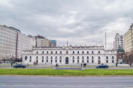 Santiago, June 2013. La Moneda palace. Seat of the presidency of the government of Chile and some ministries. Built in 1784 - 1805 by architect Joaquin Toesca in neoclassical italian style.のeditorial素材
