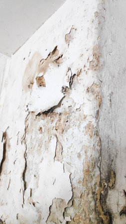 Dirty old white wall with peeling paint, abstract background.の写真素材