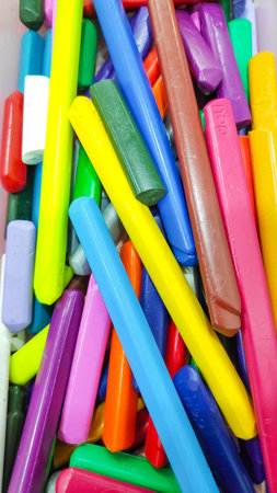 various colorful crayons for kids coloring book