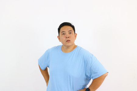 Young asian Man on isolated white backgroundの写真素材