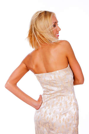 Portrait of sexy woman in motion posing in studioの写真素材